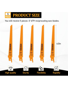 Hoja de sierra recíproca DEWALT DW4802 15.24 cm 6 TPI 5-Pack 2