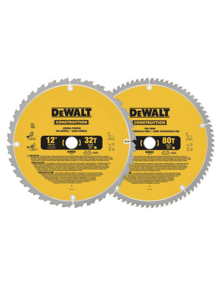 Hoja de sierra ingletadora DEWALT 12" 80T y 32T - 2 paquetes