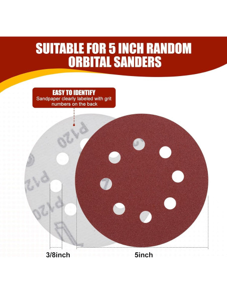70 Discos de Lijado 5" YNZDRWA Grano Variado 40-800 70 Discos de Lijado 5" YNZDRWA Grano Variado 40-800