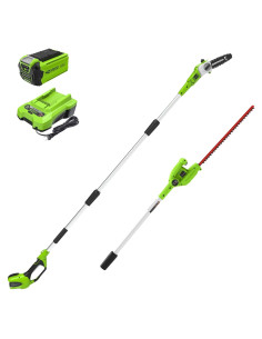 Kit Combo Greenworks 40V: Sierra de Poste 8" y Cortadora de Setos 20"