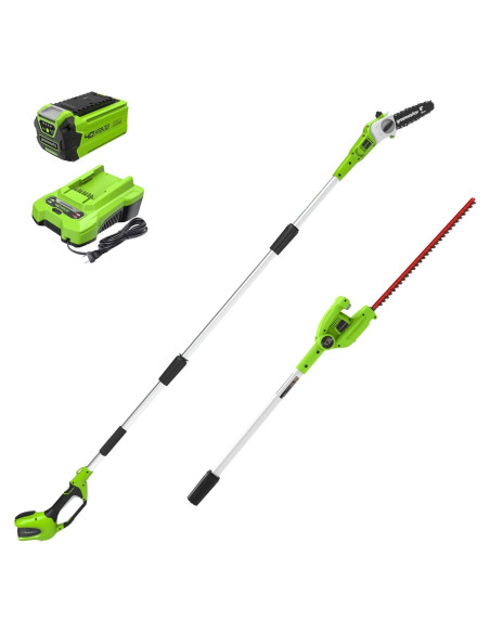 Kit Combo Greenworks 40V: Sierra de Poste 8" y Cortadora de Setos 20"