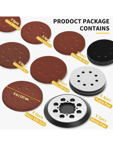 Almohadilla de Lijadora Orbital DeWalt 5" con 36 Discos