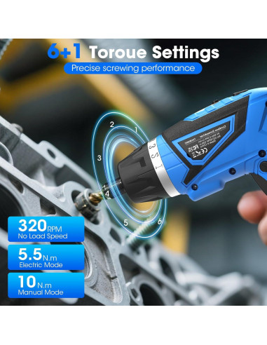 Destornillador Eléctrico Inalámbrico MXMZHXU 8V 10Nm 47 Piezas