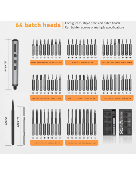 Mini Destornillador Eléctrico YitaiIns 64 Piezas 3.7V con Luz LED Mini Destornillador Eléctrico YitaiIns 64 Piezas 3.7V con Luz LED