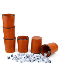 Juego de Tazas para Dados RERIVER 6 Tazas y 36 Dados Marrón