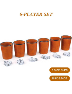 Juego de Tazas para Dados RERIVER 6 Tazas y 36 Dados Marrón 2