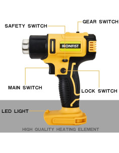 Pistola de Calor IRONFIST 20V Sin Cable 550C 2 Temperaturas 2