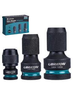 Adaptador Hexagonal 1/4 LIBRATON - 3 Piezas Cuadrado 1/2, 3/8