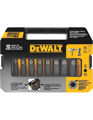 Juego de Enchufes de Impacto DEWALT DW22838, 10 Piezas, 9 Tamaños