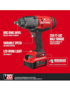 Llave de Impacto Inalámbrica CRAFTSMAN 1/2" 20V 4Ah Kit 2