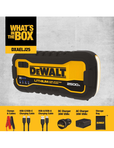 Arrancador Portátil DEWALT DXAELJ25 2500 Amperios Pico USB