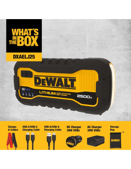 Arrancador Portátil DEWALT DXAELJ25 2500 Amperios Pico USB
