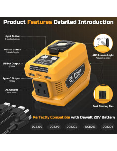 Inversor de Potencia 220W PlantPalGear para Batería Dewalt 20V 2