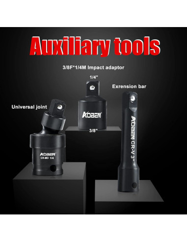 Juego de Enchufes de Impacto AOBEN 54 Piezas 1/4" Cr-V