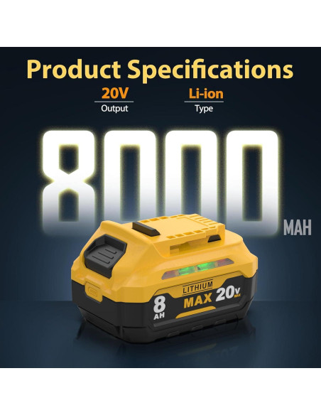 Paquete de 2 Baterías de Litio 8000mAh 20V Dewalt DCB201 Paquete de 2 Baterías de Litio 8000mAh 20V Dewalt DCB201