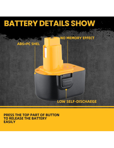 2 Baterías 4.8Ah 12V Ni-Mh Reemplazo DeWalt DC9071