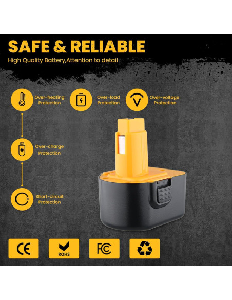 2 Baterías 4.8Ah 12V Ni-Mh Reemplazo DeWalt DC9071