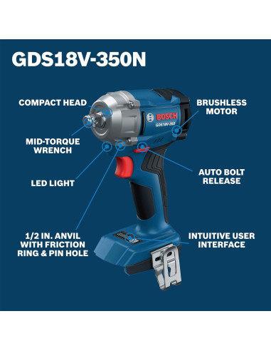 Llave de Impacto Bosch GDS18V-350 18V Sin Escobillas 1/2"
