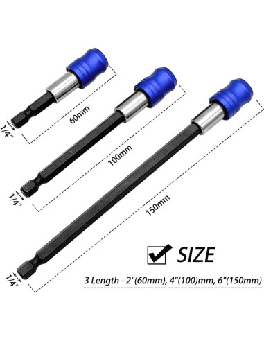 Adaptador de Portabits Hexagonal Saipe 3 Piezas 60-150 mm