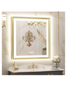 Espejo LED TETOTE 91.44x91.44 cm Dorado Iluminado Antivaho