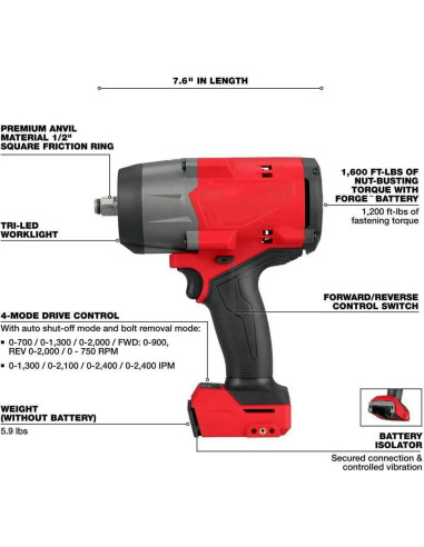 Destornillador de Impacto Genérico 2967-20 18V 1/2" Alto Par
