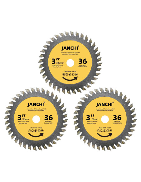 3 Hojas de Sierra Circular 75mm JANCHI 36T para Madera y Plástico