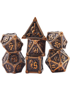Juego de Dados DND de Metal AUSTOR 7 Caras Dorado Antiguo 2