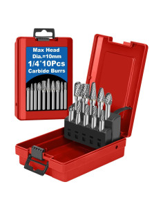 Juego de 10 Fresas de Carburo Sworker 1/4" con Caja Roja
