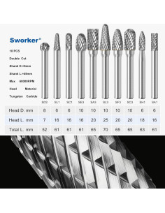 Juego de 10 Fresas de Carburo Sworker 1/4" con Caja Roja 2