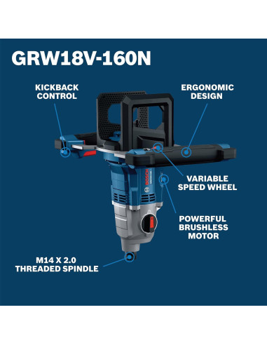 Mezclador de Alto Par Bosch GRW18V-160 18V Sin Escobillas