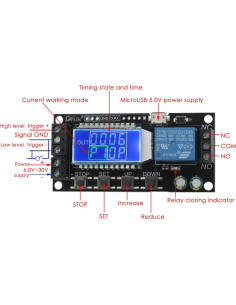 Relé de Retardo de Tiempo DROK 5V/12V/24V Ajustable LCD 2