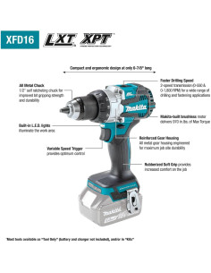 Taladro-Atornillador Inalámbrico Makita XFD16 18V 1/2" Sin Escobillas 2