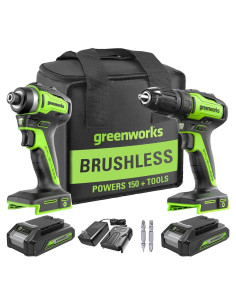 Kit Greenworks 24V Taladro y Destornillador Sin Escobillas