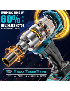 Llave de impacto inalámbrica 1/2" DIYtoolifz 1000 pies-libras 2