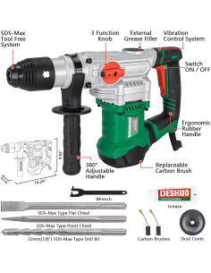 Martillo Rotativo SDS-Max DESHUO 1500W 3 Modos 6.09kg 2