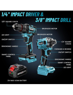 Kit Taladro Inalámbrico SEESII 21V Max con Destornillador 2