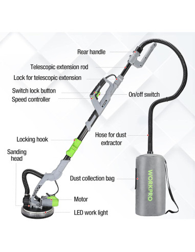 Lijadora Eléctrica WORKPRO 720W con 12 Discos y Luz LED