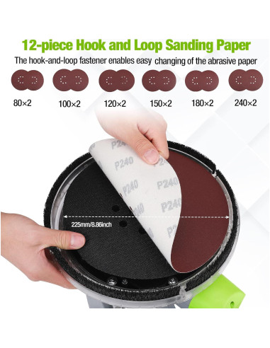 Lijadora Eléctrica WORKPRO 720W con 12 Discos y Luz LED