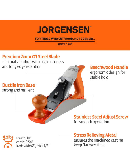 Cepillo Manual JORGENSEN 10" (25.4 cm) de Madera Profesional