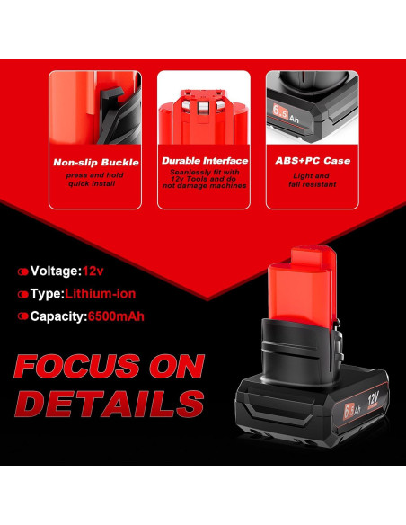 Batería Li-Ion 12V 6500mAh TenHutt para Milwaukee M12