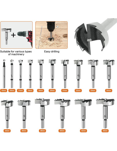 Juego de Brocas Forstner 16PCS GMTOOLS para Madera 6.3-53.98mm