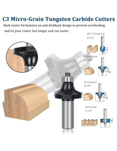 Juego de Brocas de Router TAIWAIN 1/2" Mango 3 Piezas Carburo 2