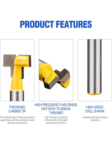 Broca de Router HUHAO 1/2" Eje T-Cortador para Carpintería