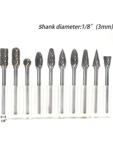 Juego de Fresas Rotativas YUFUTOL 10 Piezas Carburo Doble Corte 3mm