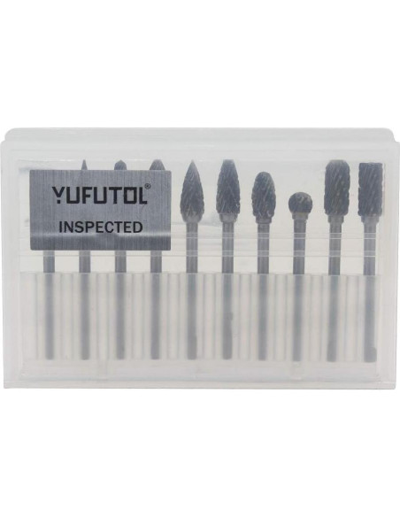 Juego de Fresas Rotativas YUFUTOL 10 Piezas Carburo Doble Corte 3mm
