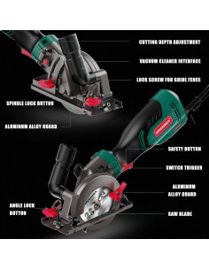 Sierra Circular Mini HYCHIKA 750W 3500RPM 3 Cuchillas 115mm 2