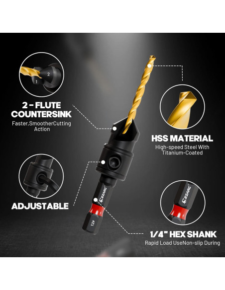 Juego de Brocas Avellanadoras EZARC 12 Piezas con Soporte