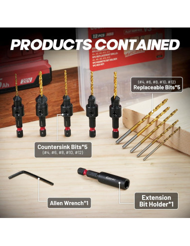 Juego de Brocas Avellanadoras EZARC 12 Piezas con Soporte