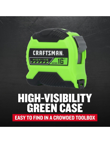 Cinta Métrica CRAFTSMAN 4.88 m Hi-Vis 2.0 con Agarre Ergonómico
