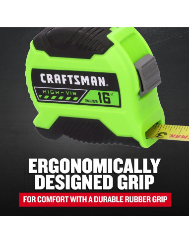 Cinta Métrica CRAFTSMAN 4.88 m Hi-Vis 2.0 con Agarre Ergonómico
